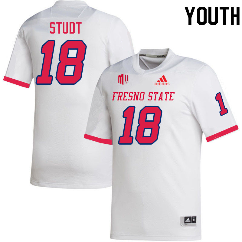 Youth #18 Logan Studt Fresno State Bulldogs College Football Jerseys Stitched-White